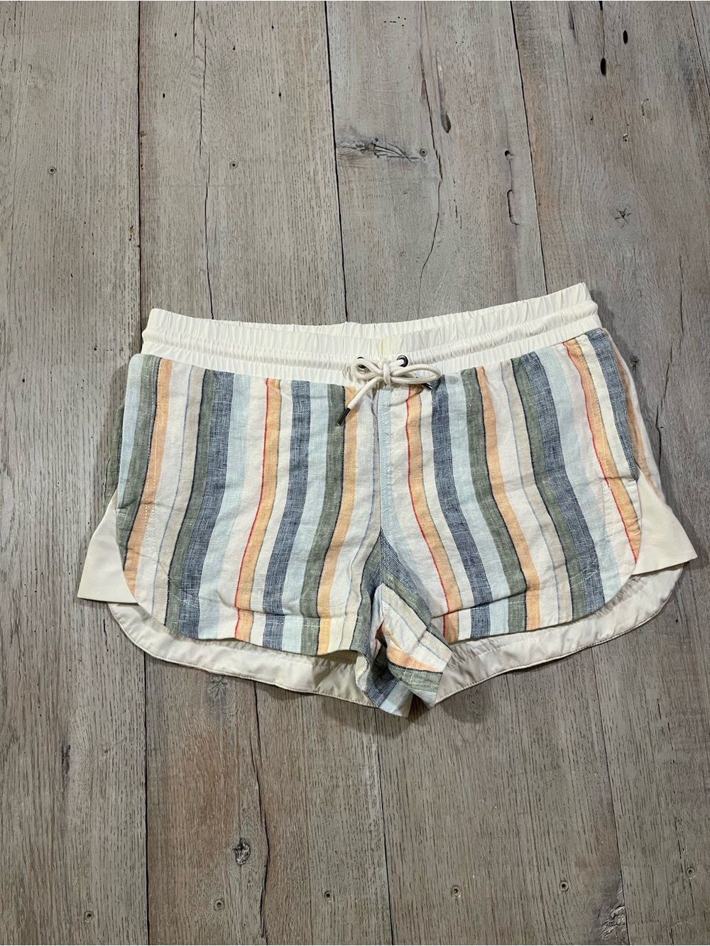 Athleta Beachside Bali Linen Shorts White Striped Multicolor Size 12